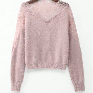 Blush Pink Lace Detail Knit Sweater – Size M